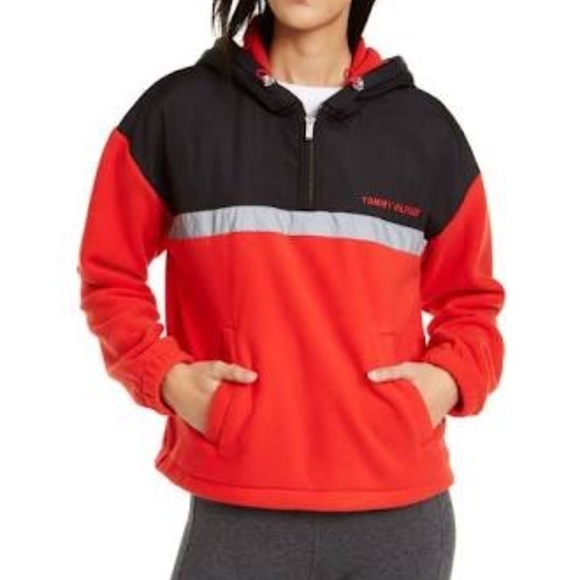 TOMMY HILFIGER POLAR FLEECE HALF ZIP HOODIE - Picture 1 of 6